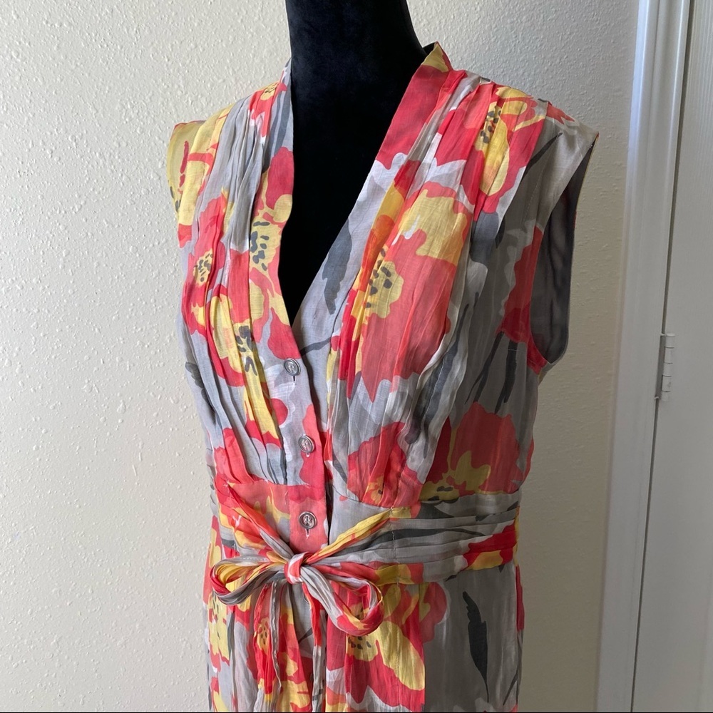 Evan Picone Floral Mini Dress Cap sleeve Button Down belted V Neck Summer Spring - Picture 1 of 15